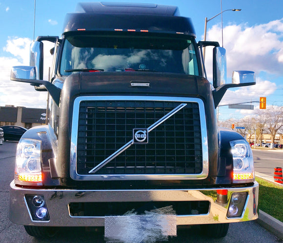 Volvo VNL Grille with Bugscreen and Chrome Emblem Bar Fits 2003+